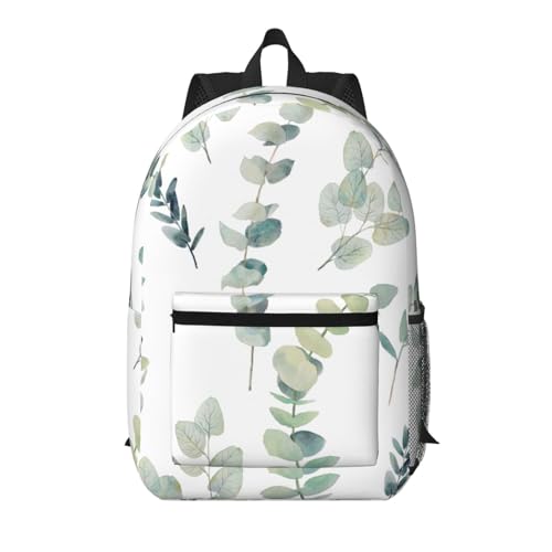 Sac à dos de voyage portable noir grand format 43,2 cm imprimé eucalyptus
