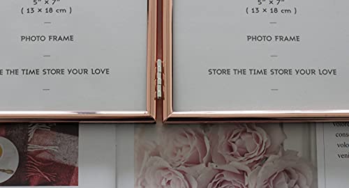Leadex Concise Hinged Double Picture Frame, Silver Plated,Standing Vertical,5 By 7 Inch,Best For Home Or Office Table Decor (Rose Gold) #TOP3