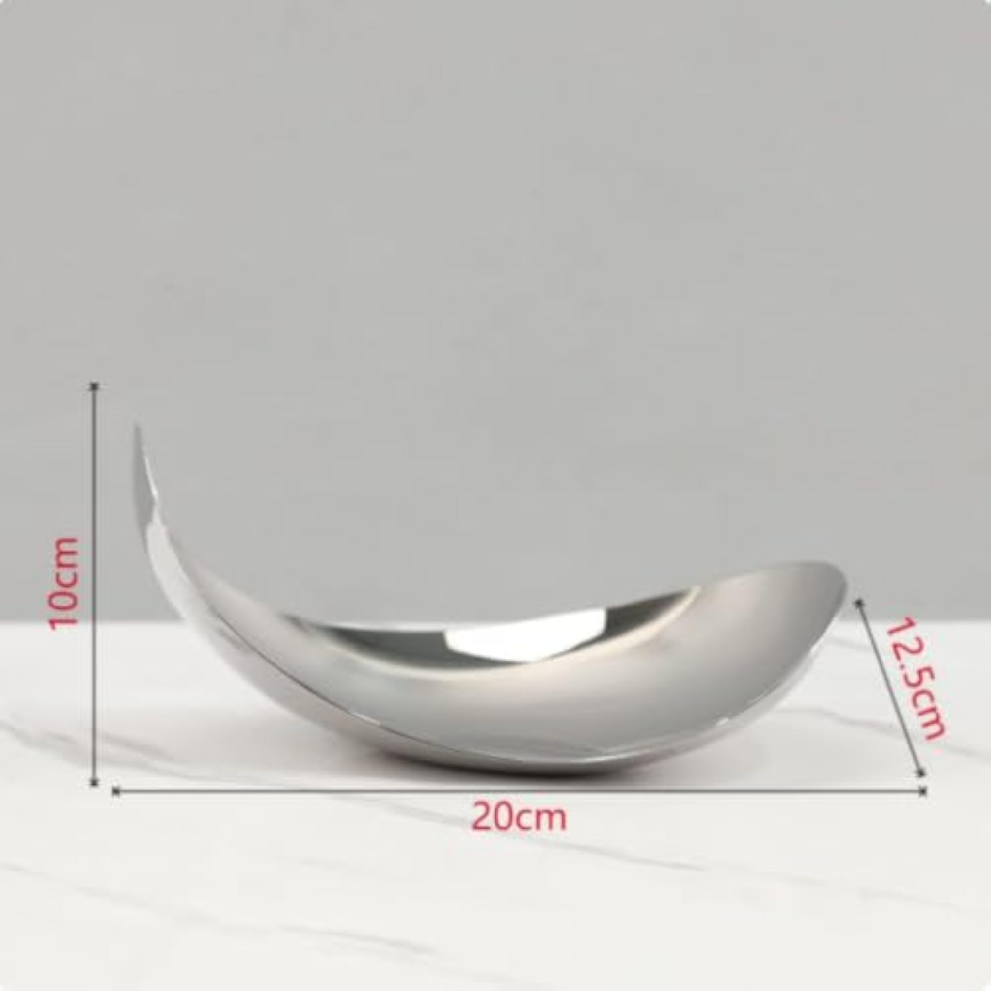 Silver Mirror-Finish Decorative Tray, Curved Crescent Design