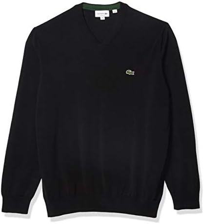 Lacoste Men's Long Sleeve Regular Fit V-Neck Organic Cotton Sweater, Black, 4X-Large