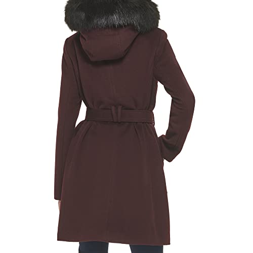 Cole Haan Women's Hooded Coat Slick Wool with Detatchable Faux Fur Trim3
