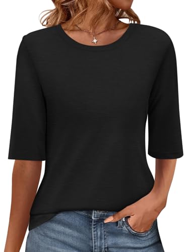 Onsoyours Tshirt Damen Halbarm Shirt Rundhals Sommer Oberteil Casual Regular Fit T-Shirt 2025 A Schwarz M