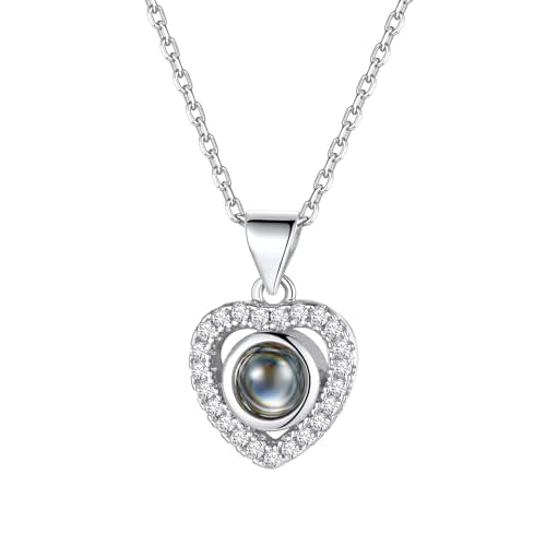 Custom4U Photo Personalized Projection Necklace for Women, Gold/Silver Love Knot Necklace with CZs, Infinity Pendant Necklaces with Photo Inside, Customized Photo Gifts for Mom Wife Birthday