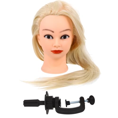 Operitacx Cabeza de Maniquí de Peluquero para Práctica con Soporte Pequeño, Color Beige Claro con Maquillaje, para Trenzar, Peinar y Formación en Escuelas de Cosmetología