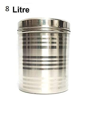 Image of Duodeno Stainless Steel Container -8 Litre, 1 Piece, Silver Stainless Steel Round Dabba Canister Containe 8 KG Food /Dough /Liquid Capacity NO Joints Storage Box (8 Liter)