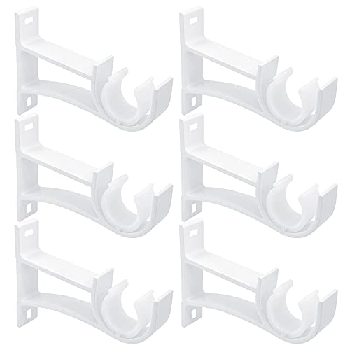 Curtain Rod Bracket, Heavy Duty Curtain Rod Holders Curtain Rod Hooks Wall Mounted Single Curtain Brackets Rod Hangers for 1 to 1-1/5 Inch Diameter Rod, White, 6 Pack