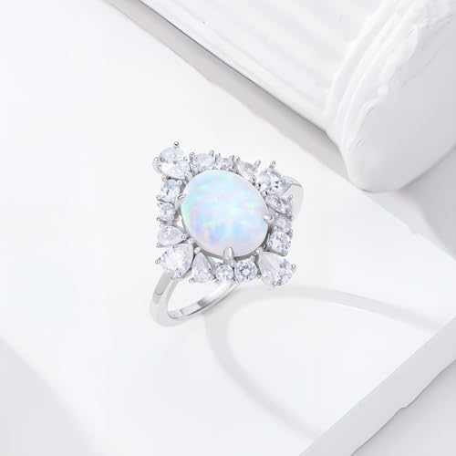 3 Carat Oval Opal Ring S925 Sterling Silver Dainty White Opal with Cubic Zirconia Ring Anniversary Birthday Mother's Day Gift for Women Wife2