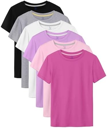 HoeVou 6 Pack Girls Shirts Cotton Short Sleeve T-Shirts for Girls Kids Tees Summer Tops Clothes
