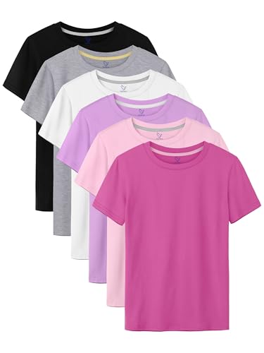 Image of HoeVou 6 Pack Girls Shirts Cotton Short Sleeve T-Shirts for Girls Kids Tees Summer Tops Clothes