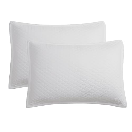Bioweaves 100% Organic Cotton Quilted Pillow Shams Only, Standard Size, Diamond Stitched Pattern, GOTS Certified | 2 Pillow Shams | 20 x 26 inches