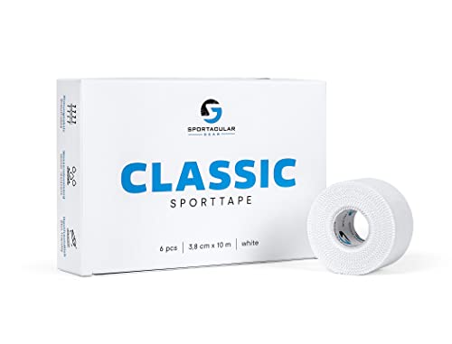 Sportacular Gear 6x Sport Tape Classic blanc 3,8 cm x 10 m | ruban adhésif | Différentes couleurs et quantités | Bande non élastique | Imperméable et douce pour la peau en coton (Blanc) Cover