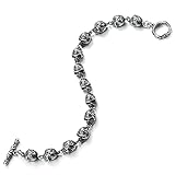 Metall: Edelstahl COOLSTEELANDBEYOND Gotik Schick Schädel-Armband Edelstahl-Armband für Herren Damen Silber Farbe Knebelverschluss Biker