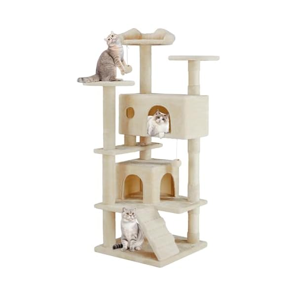 Aidoly Cat Tree 54 Inch, Multi-Level Cat Tower with Condo, Perches, Sisal Scratching Posts and Climbing Ladder, Pet Play Toy Balls House for Indoor Cats, Beige