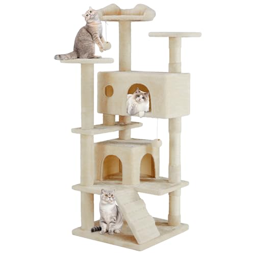 Aidoly Cat Tree 54 Inch, Multi-Level Cat Tower with Condo, Perches, Sisal Scratching Posts and Climbing Ladder, Pet Play Toy Balls House for Indoor Cats, Beige