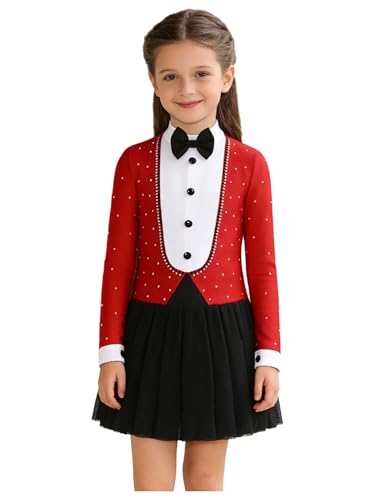 Robe cirque ringmaster fille 15-16 ans | Costume magicien spectacle tulle rouge