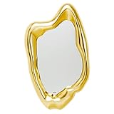 Kare Design Spiegel Hologram Gold, Leichte Wandmontage, Asymmetrischer Wandspiegel, Goldener Rahmen, Dekospiegel für Flur und Wohnzimmer, Glas, 117x68x9cm (H/B/T)