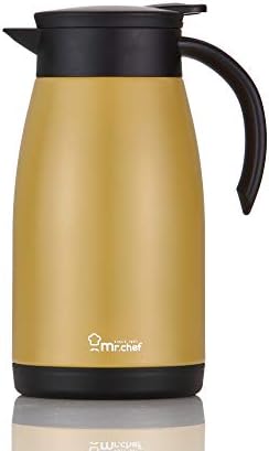 SINCE 1997 MR.CHEF 34Oz Thermal Coffee Carafe, Insulated Stainless Steel Coffee Carafes for Keeping Hot/Double Walled Vacuum Coffee Carafe (Gold, 1L)
