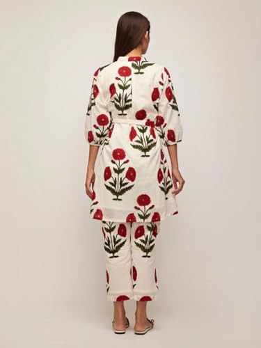 Image of Leriya Fashion White Kurti Set for Women | V-Neck Straight Kurta Sets for Woman | Summer Co ord Set For Women Stylish | Ethnic Kurtis for Office Outfit | Floral Printed Kurtis 3 /4 Sleeve