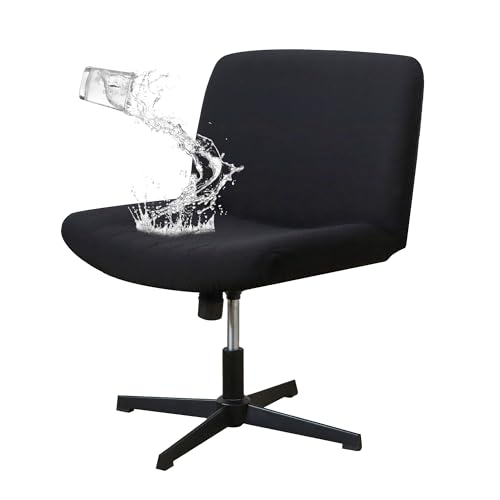 EVOLLER Black Criss Cross Chair Cover Waterproof Jacquard Wide Armless Vanity Chair Slipcover 1 Piece Washable