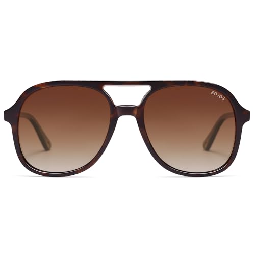 SOJOS Retro Polarized Aviator Sunglasses Womens Mens Classic 70s 80s Vintage Trendy Square Aviators SJ2174, Brown Tortoise/Gradient Brown