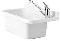 Negrari Wandwaschbecken aus Kunstharz, beständig gegen Säuren der üblichen Verwendung, feuchtigkeitsbeständig, Abfluss-Set im Lieferumfang enthalten, für Innen- und Außenbereich, L50 x B34 x H21 cm,