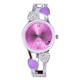 ele ELEOPTION Orologio da polso da donna, al quarzo, con quadrante rotondo con strass, cinturino in acciaio inox, con scatola per orologio da polso da donna, Viola, Moda
