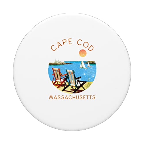 Retro Cape Cod Souvenir - Vintage beach Vacation PopSockets Swappable PopGrip, Black - Image 3