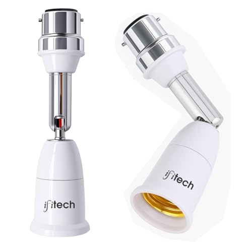 IFITech B22 to E26/E27 Adjustable Flexible Extension Bulb Holder Socket - Bulb Socket Converter Compatible with All E26/E27 Screw Base Bulbs (5.5 inch/14cm, 1 Unit)