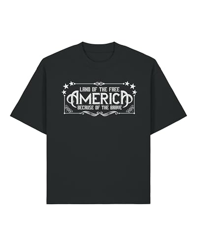 Land of The Free Because of The Brave America - Camiseta unisex de algodón pesado, color negro, Negro, M Grande alto
