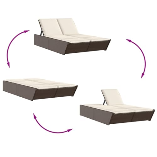 Chaise longue double en polyrotin marron avec dossier réglable