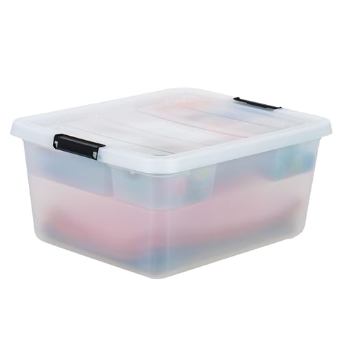 Image of IRIS USA 18 QT Clear Storage Organizer with Removable Dividers, Stackable Plastic Storage Box with Lid, Modular Container for Crafts, Tools, Office & Pantry Organization