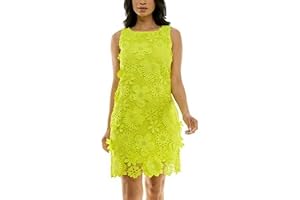 Graceful and Flirty: Nina Leonard's Scoop Neck Crochet Lace Sheath Dress in Kiwi