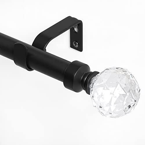 NICETOWN Black Curtain Rods for Windows 28 to 48 inch, Adjustable Curtain Rod 1 inch Diameter Modern Faceted Ball Finials Design Decorative Drapery Ro