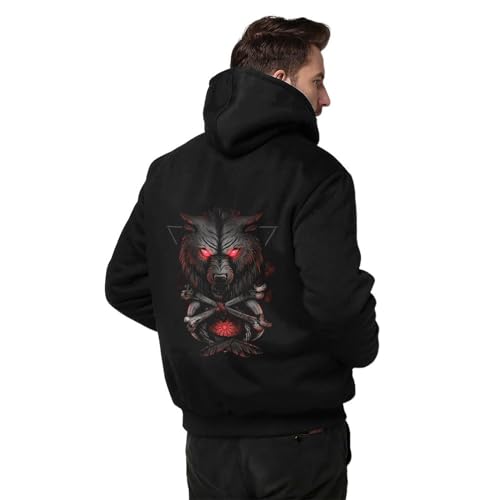 Sweatshirt à Capuche Zippé REPALY Loup Viking Noir S Homme