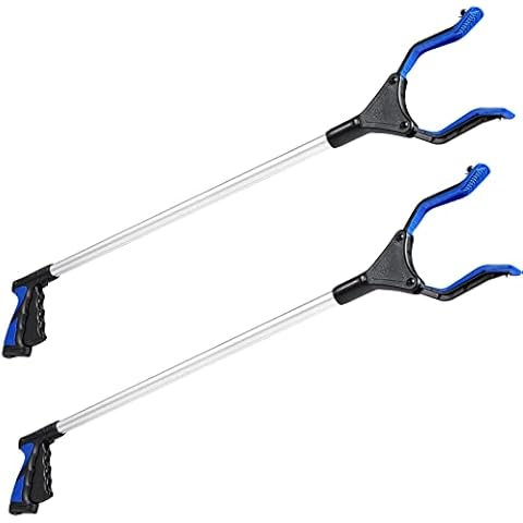 Rirether 2-Pack 32 Inch Grabber Tool for Elderly, Non-Foldable Aluminum Alloy Reacher Grabber with Magnetic Tip and Hook, Rotating Gripper, Wide Jaw Reaching Aid (32 Inch, Blue) Cover