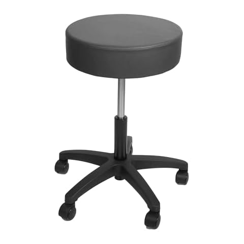 BodyMed Exam Stool – Rolling Stool for Dentists, Spas, & Healthcare Environments – Round Stool with 5 Casters – Adjustable Height from 18.5" to 25" – Easy to Assemble Stool with Wheels – Black Cover