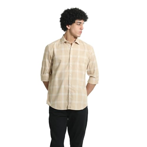 Image of BASICS 100% Cotton Checked Shirt for Men | Slim Fit | Everyday Smart Casual Wear | Full Sleeve