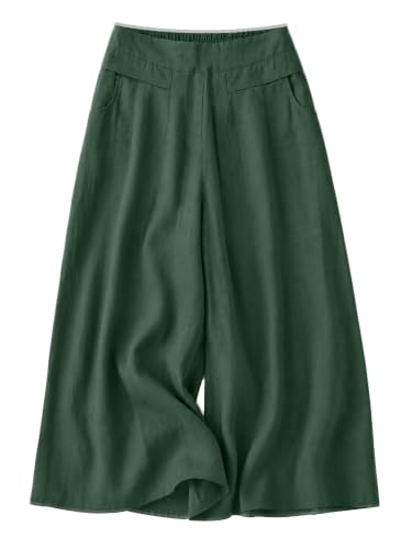 Image of Womanista Women's Relaxed Fit Pure Cotton Linen Flared Palazzo Pants for Woman | Wide Leg Casual Trouser with Pockets | Plazo pants for Women | High Waist Office & Travel Wear (Available in plus size)