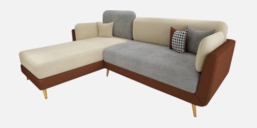Image of Polyester Velvet Contemperory Sofa Set with Cushion Chaise Lounge, Sectional Sofa Perfect for Your Living Room,Guests Room & Office. (Brown & Beige, RHS 4 Seater)