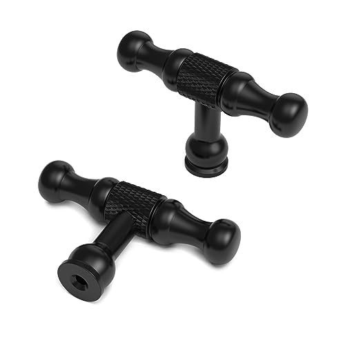 10個パック ローレット加工 マットブラック キッチンキャビネノブ ドレッサーノブ 引き出し シングルホールキャビネ Tバー プルハンドル キッチンワードローブ食器棚用