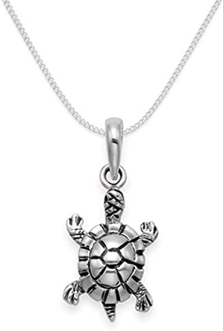 Heather Needham Silver : Sterling Silver Tortoise pendant Necklace on 16" Silver Curb chain - SIZE: 10mm x 14mm. MUCH SMALLER THAN SHOWN. Gift Boxed 8119/16