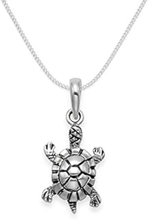 Heather Needham Silver : Sterling Silver Tortoise pendant Necklace on 16" Silver Curb chain - SIZE: 10mm x 14mm. MUCH SMALLER THAN SHOWN. Gift Boxed 8119/16