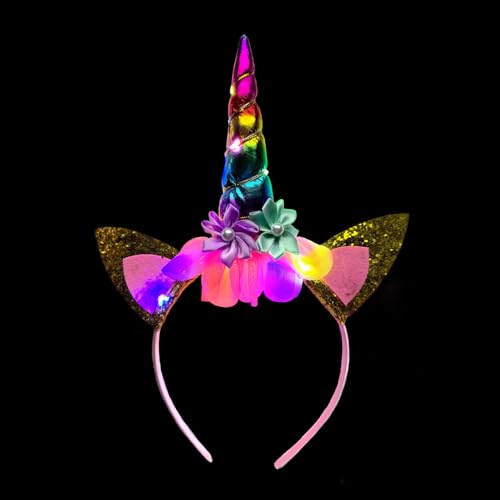 BF Souvenirs Cerchietto per capelli a forma di unicorno, con unicorno, colorato, lampeggiante, luminoso, per feste di compleanno per bambini, principessa, fantasia, feste per bambini, carnevale