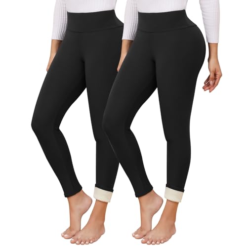Leggins Termicos Mujer Invierno Cálido Cintura Alta Elástico Gruesas Pantalon Forro Polar Terciopelo Grueso Leggins Mallas S 2PC Negro