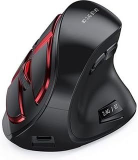 JOMAA Vertical Ergonomic Wireless Mouse, 2.4G and Bluetooth 5.0/3.0 Dual Mode, Silent, 3 Adjustable DPI Levels, Rechargeable, for Laptop/PC/Mac/iPad/Android