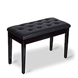 MICHYUGM Piano Stool with Storage and Thick Cushion PU Leather Black Rubber Wood Duet 29 inches...