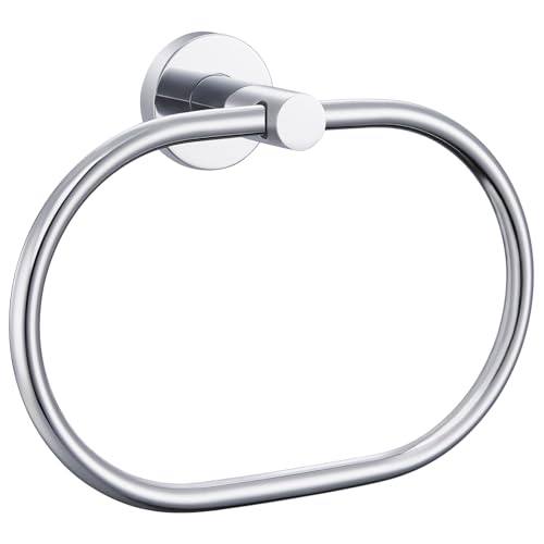 Image of Angle Simple Towel Ring, Stainless Steel Swivel Hand Towel Holder Rack Hanger for Bathroom Kitchen Wall, Chrome