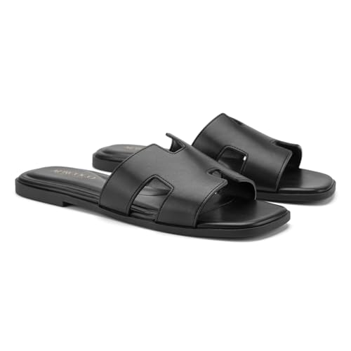 Image of AprCoco Women's Flat Sandals Dressy Classic H-Band Flats Sandals Summer Beach Vacations Slide Sandals