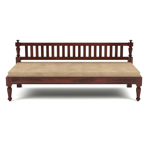 Image of PS DECOR Sheesham Wood Sofa 3 Seater Sofa Cum Diwan Bed Included mattres Without Pillow for Home Living Room Hotels - Mahogany Finish | 3-Person Sofa