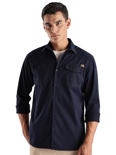 Image of Adro Cargo Shirt for Men with Double Pocket | 100% Cotton | Full Sleeve | Regular Fit
